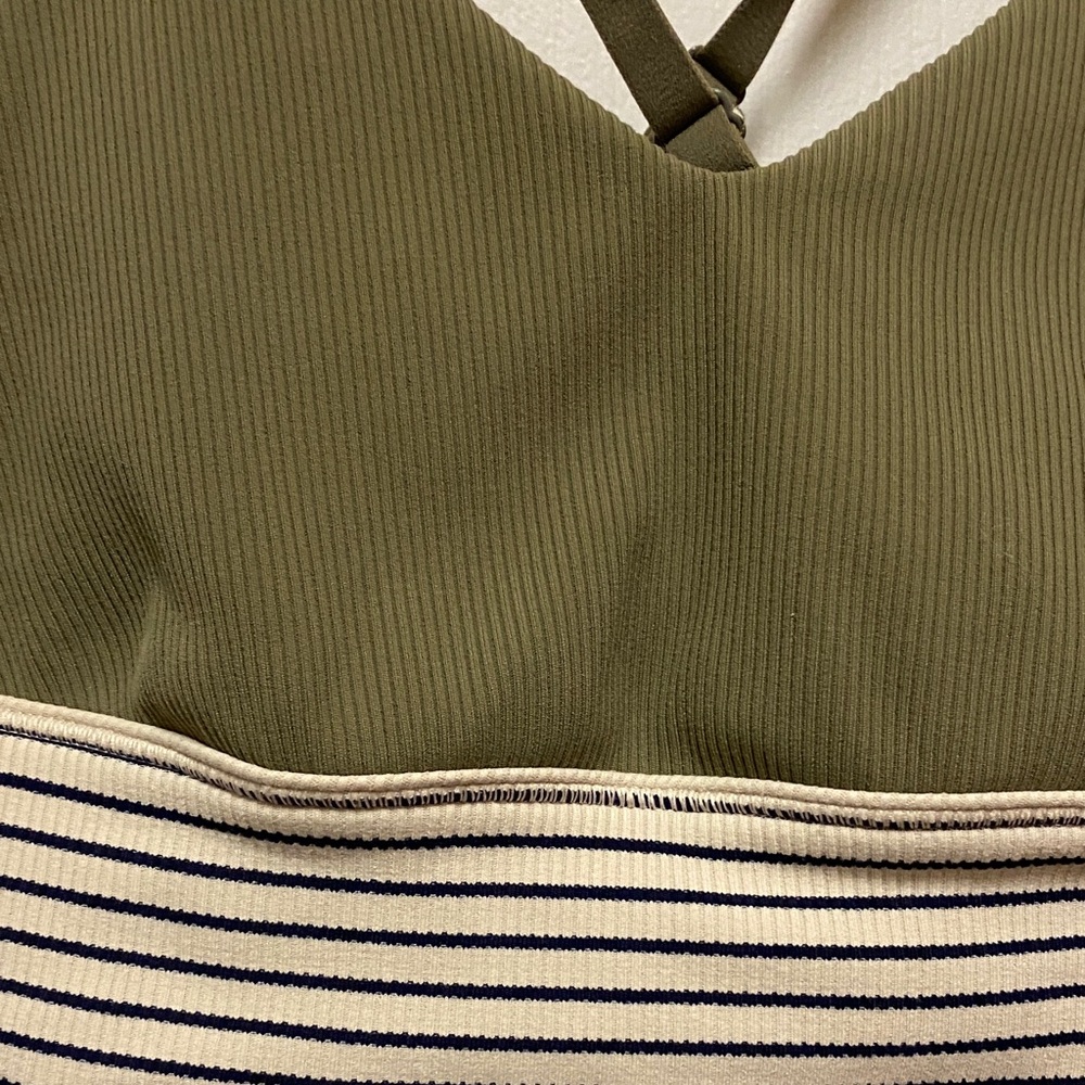 Stylish Olive Green Bralette with Striped Band - Picture 2 of 9
